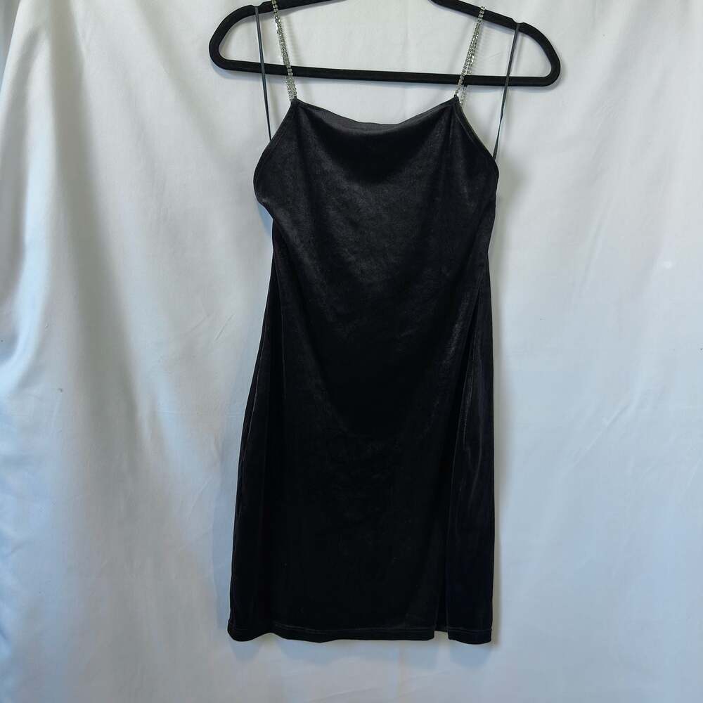 Divided H&M Black Velvet Rhinestone Chain Strap Mini Slip Dress